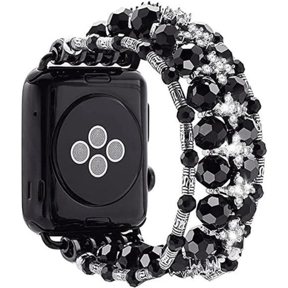 NEW Black Beaded Bling Luxury Apple Watch Band - Picture 1 of 4
